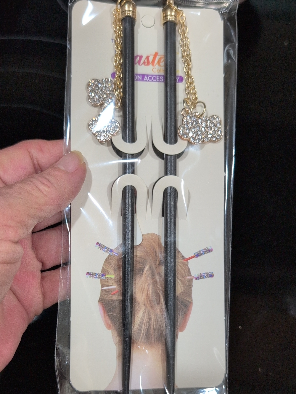 Pastels Black & Gold Rhinestone Hair Chop Sticks For Your Hair !